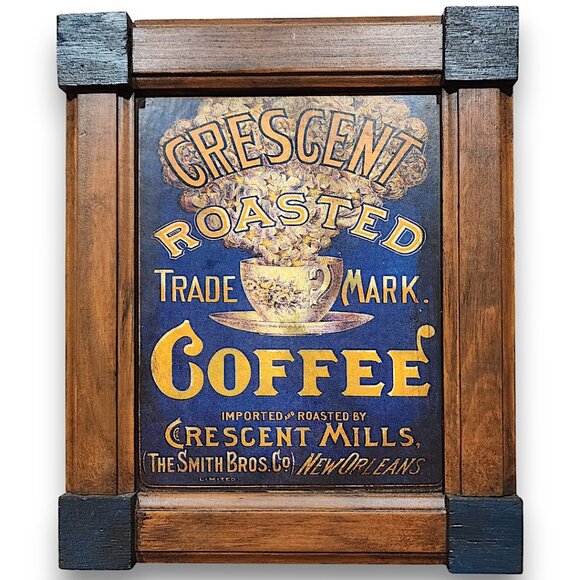 None Other - Vintage Wooden Coffee Sign- Crescent Roasted Coffee- Wall Hanging Décor- Art